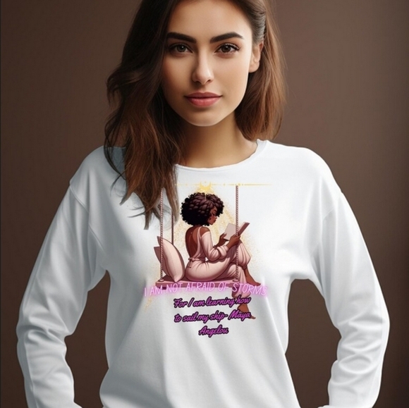 Maya A inspired black girl magic bookworm graphic long sleeve cotton that shirt. - Picture 6 of 9